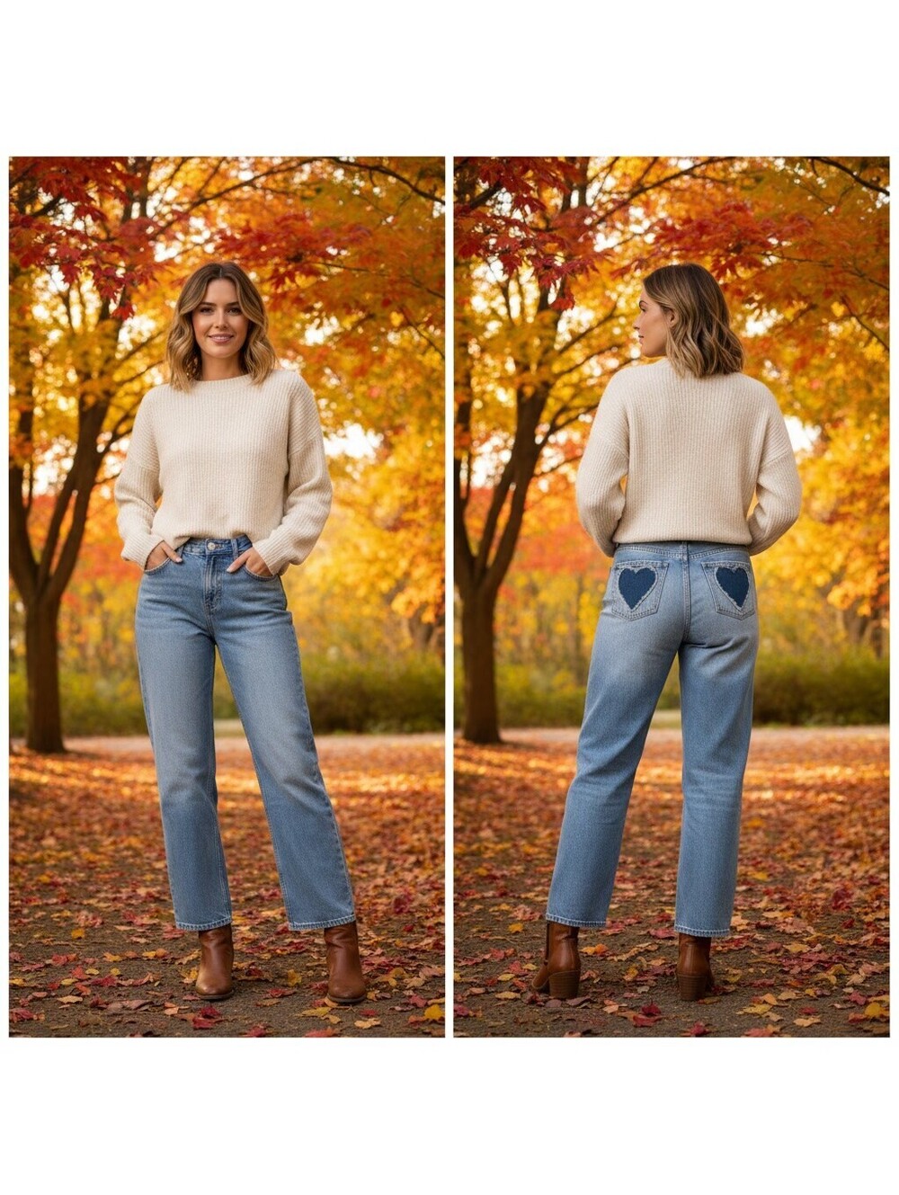 1850 - Zara Light Blue Denim Jeans with Heart Patch Pockets - 13/14